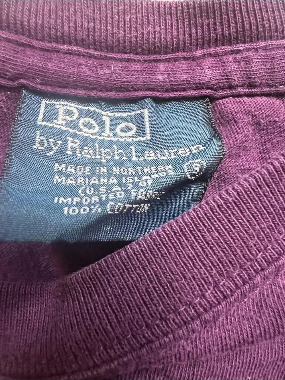 VTG 90s Polo Ralph Lauren Purple T-Shirt Orange Pony Made In Mariana Islands S